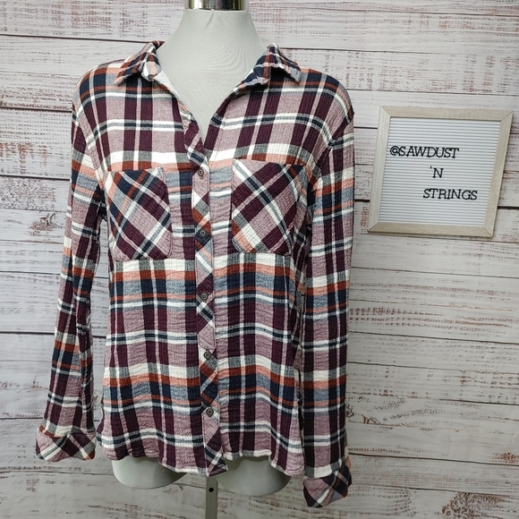 BELLA Dahl gauzy cotton plaid shirt M - Picture 2 of 14